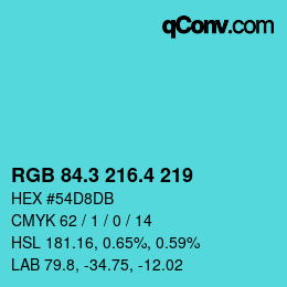カラーコード: RGB 84.3 216.4 219 | qconv.com