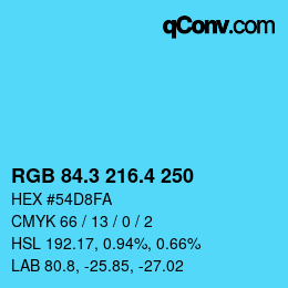 カラーコード: RGB 84.3 216.4 250 | qconv.com