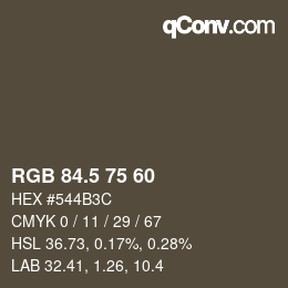 颜色代码: RGB 84.5 75 60 | qconv.com