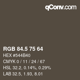 Color code: RGB 84.5 75 64 | qconv.com