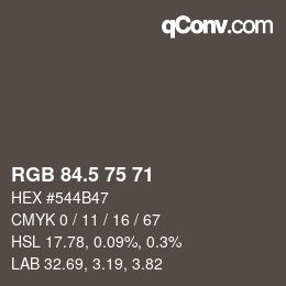 Color code: RGB 84.5 75 71 | qconv.com