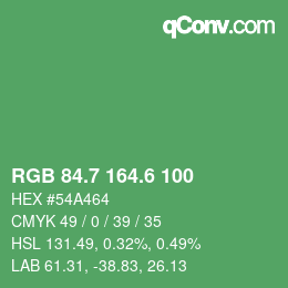 カラーコード: RGB 84.7 164.6 100 | qconv.com