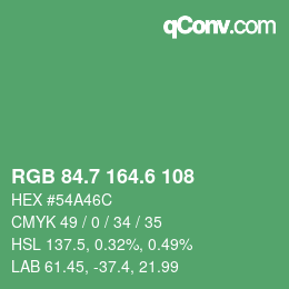 カラーコード: RGB 84.7 164.6 108 | qconv.com