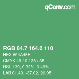 カラーコード: RGB 84.7 164.6 110 | qconv.com