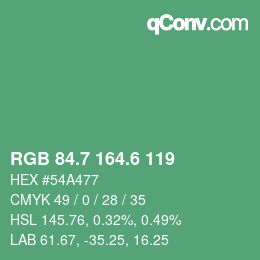 カラーコード: RGB 84.7 164.6 119 | qconv.com
