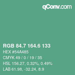 カラーコード: RGB 84.7 164.6 133 | qconv.com