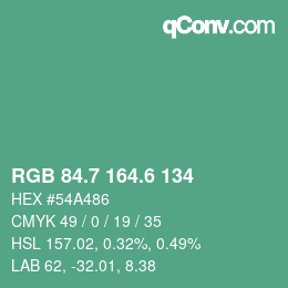 カラーコード: RGB 84.7 164.6 134 | qconv.com