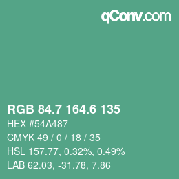 カラーコード: RGB 84.7 164.6 135 | qconv.com
