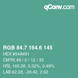 カラーコード: RGB 84.7 164.6 145 | qconv.com