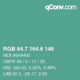 カラーコード: RGB 84.7 164.6 146 | qconv.com