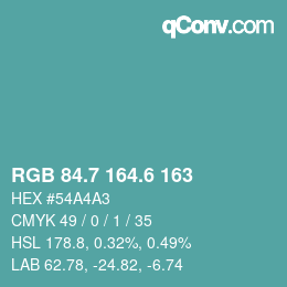 カラーコード: RGB 84.7 164.6 163 | qconv.com