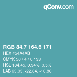 カラーコード: RGB 84.7 164.6 171 | qconv.com