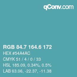 カラーコード: RGB 84.7 164.6 172 | qconv.com