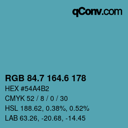 カラーコード: RGB 84.7 164.6 178 | qconv.com