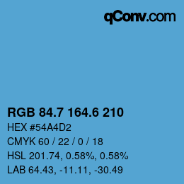カラーコード: RGB 84.7 164.6 210 | qconv.com
