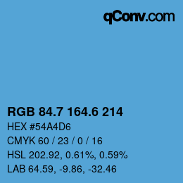 カラーコード: RGB 84.7 164.6 214 | qconv.com
