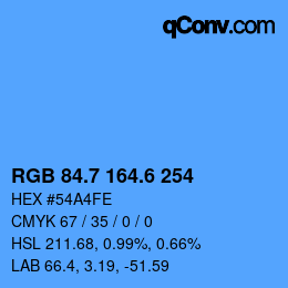 カラーコード: RGB 84.7 164.6 254 | qconv.com
