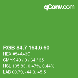 カラーコード: RGB 84.7 164.6 60 | qconv.com