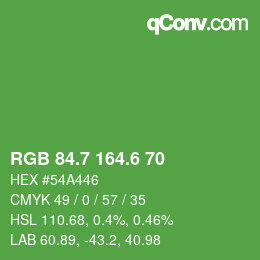 カラーコード: RGB 84.7 164.6 70 | qconv.com