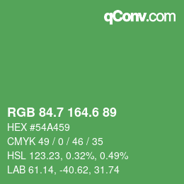 カラーコード: RGB 84.7 164.6 89 | qconv.com