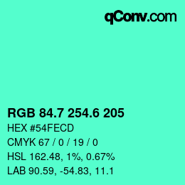 カラーコード: RGB 84.7 254.6 205 | qconv.com