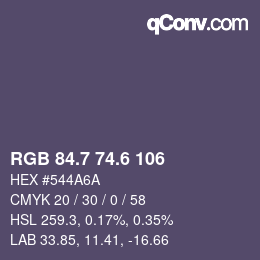 カラーコード: RGB 84.7 74.6 106 | qconv.com