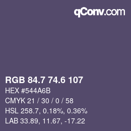 カラーコード: RGB 84.7 74.6 107 | qconv.com