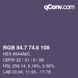 カラーコード: RGB 84.7 74.6 108 | qconv.com