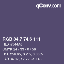 カラーコード: RGB 84.7 74.6 111 | qconv.com