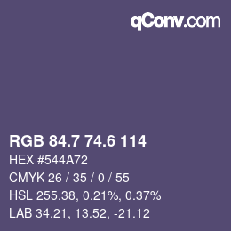 カラーコード: RGB 84.7 74.6 114 | qconv.com