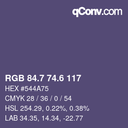 カラーコード: RGB 84.7 74.6 117 | qconv.com