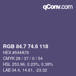 カラーコード: RGB 84.7 74.6 118 | qconv.com