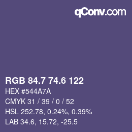 カラーコード: RGB 84.7 74.6 122 | qconv.com