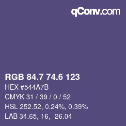 カラーコード: RGB 84.7 74.6 123 | qconv.com