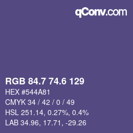 カラーコード: RGB 84.7 74.6 129 | qconv.com