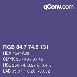カラーコード: RGB 84.7 74.6 131 | qconv.com