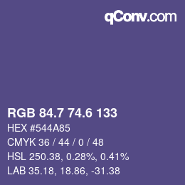 カラーコード: RGB 84.7 74.6 133 | qconv.com