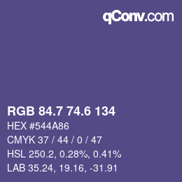 カラーコード: RGB 84.7 74.6 134 | qconv.com