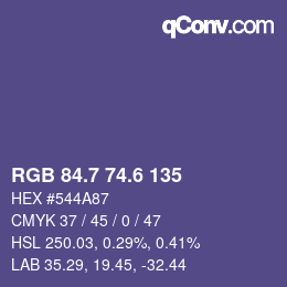 カラーコード: RGB 84.7 74.6 135 | qconv.com