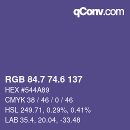 カラーコード: RGB 84.7 74.6 137 | qconv.com