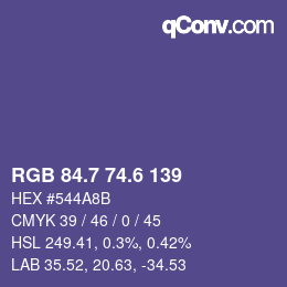 カラーコード: RGB 84.7 74.6 139 | qconv.com