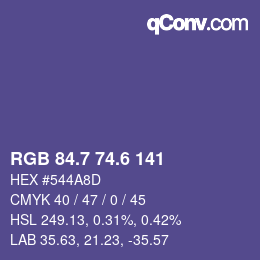 カラーコード: RGB 84.7 74.6 141 | qconv.com