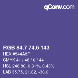 カラーコード: RGB 84.7 74.6 143 | qconv.com