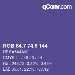 カラーコード: RGB 84.7 74.6 144 | qconv.com