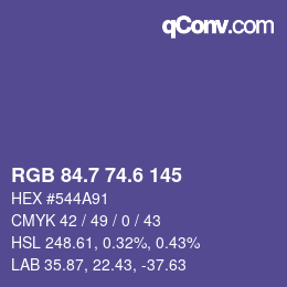 カラーコード: RGB 84.7 74.6 145 | qconv.com