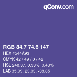 カラーコード: RGB 84.7 74.6 147 | qconv.com