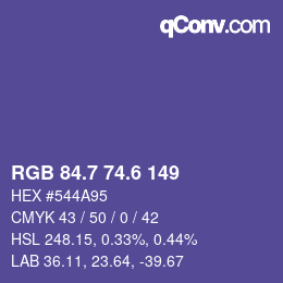 カラーコード: RGB 84.7 74.6 149 | qconv.com