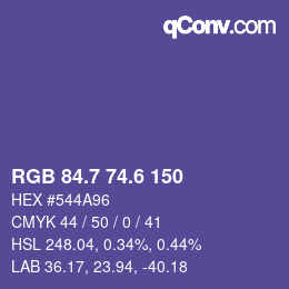 カラーコード: RGB 84.7 74.6 150 | qconv.com