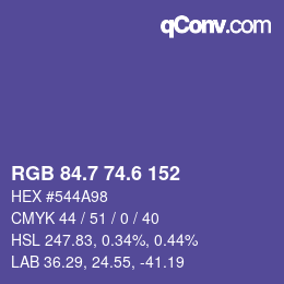 カラーコード: RGB 84.7 74.6 152 | qconv.com