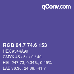 カラーコード: RGB 84.7 74.6 153 | qconv.com